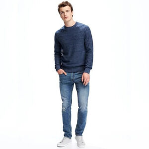 Gap Navy heather-blue 100% cotton crew neck sweater